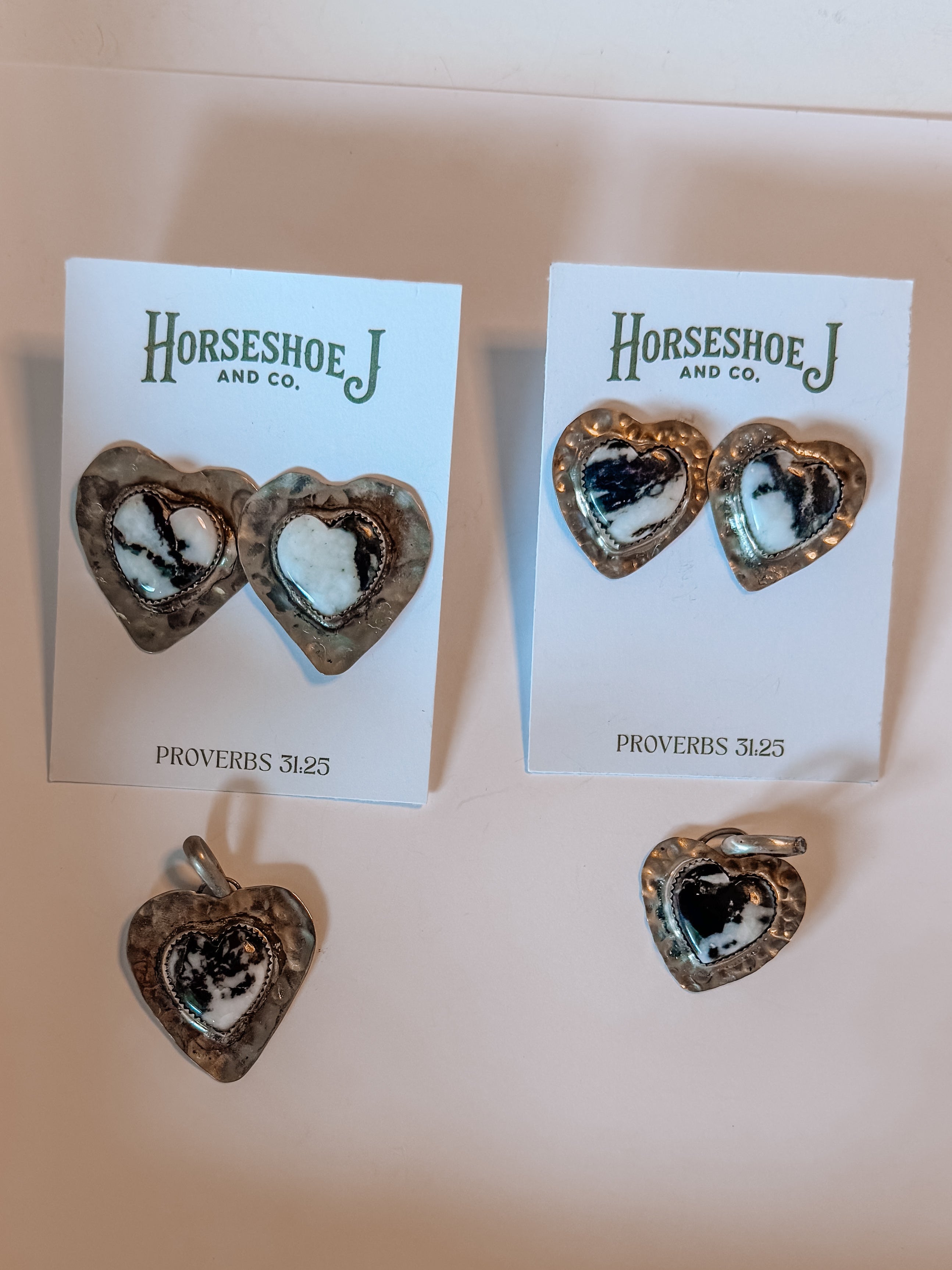 White Buffalo Heart Earrings + Pendants - FINAL SALE/Imperfect Piece/Heavily Discounted - Wooten's