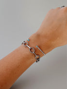 Wooten & Co. Ranchester sterling silver chain bracelet with alternating smooth and twisted links on a wrist