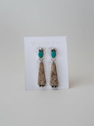 Wooten & Co. Summerfield earrings featuring turquoise stones and fossilized coral set in sterling silver.